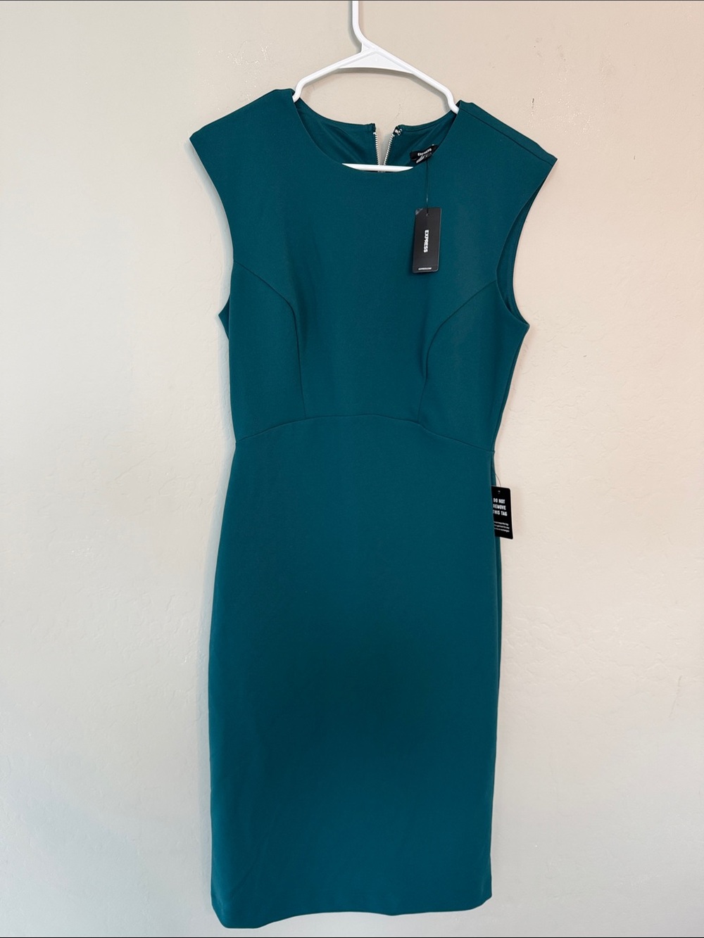 Express Teal Cap-Sleeve Midi Sheath Dress